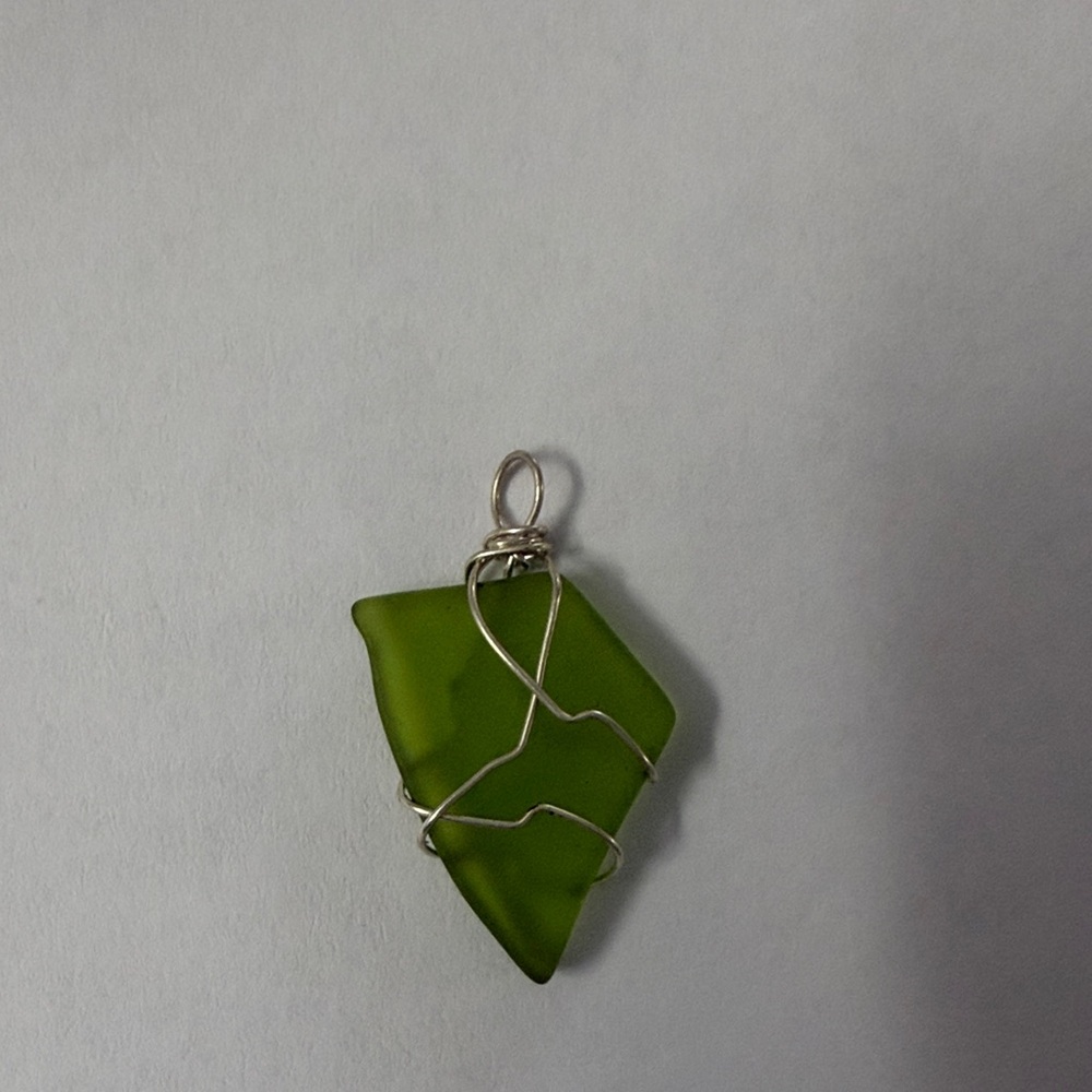 Handmade Green Sea Glass Wire Wrapped Pendant from Puerto Rico